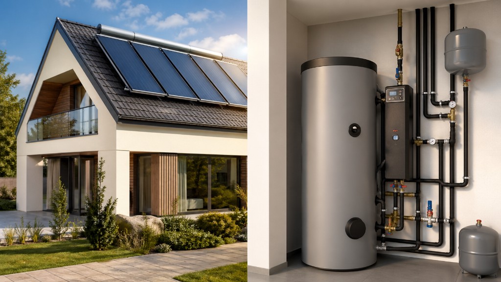 Solarthermie auf dem Hausdach und Heizungsinstallation im Technikraum – Planung, Einbau und Service durch den Meisterbetrieb.